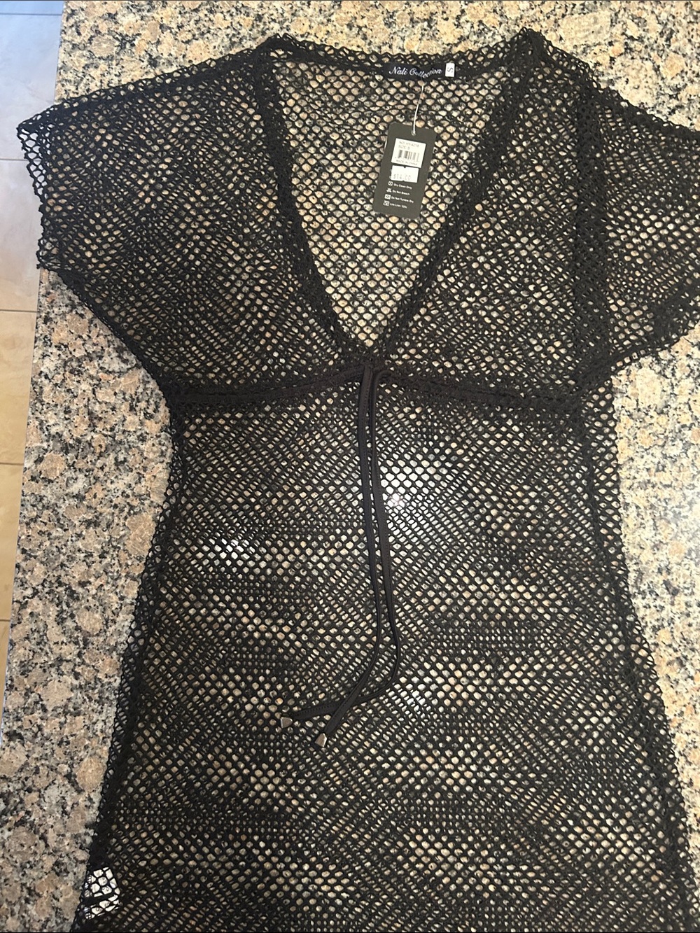 Kalli Collection Black Fishnet Swim Coverup
